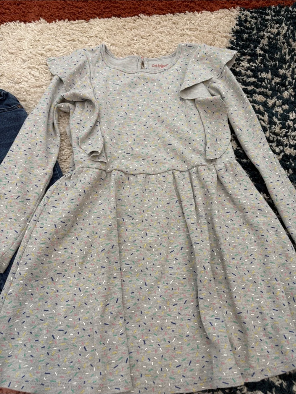 Girls Gray Sprinkle Long-Sleeve Dress, Nautica Jacket, OshKosh Jeans